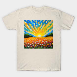 Fantasy cartoon Wildflowers Sunset T-Shirt